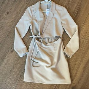 Abercrombie Wrap-Front Cutout Blazer Dress Tan NWT
